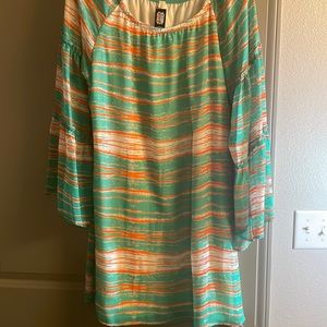 Fashionomics Orange green chiffon dress